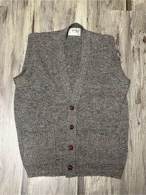 Vintage 70s Lord Jeff Wool Cardigan Sweater Vest M